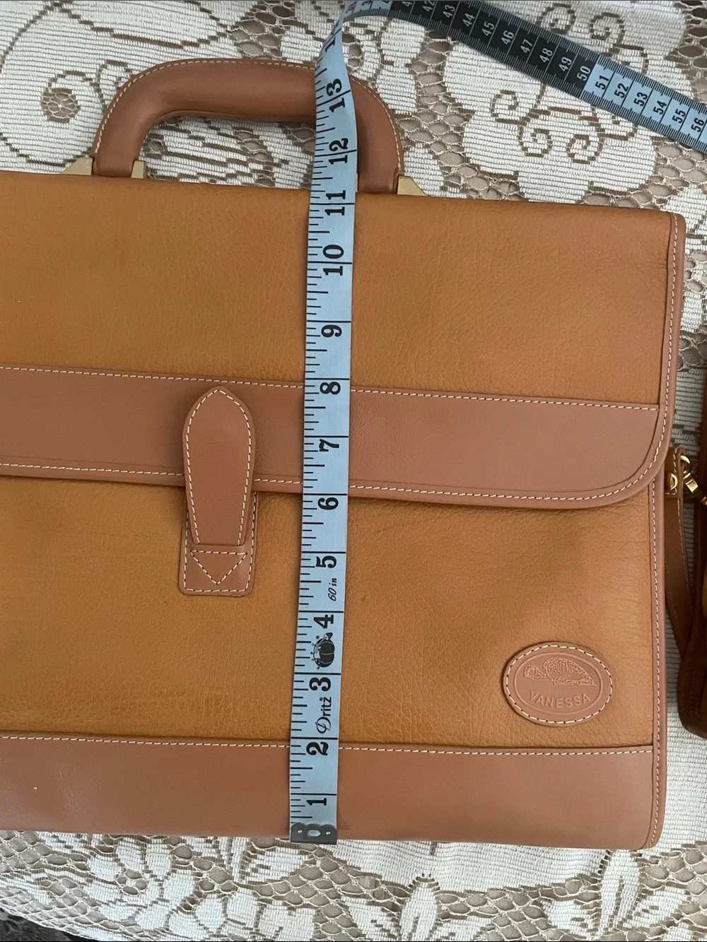 Vintage VANESSA Carmel  2 Piece Set Classic Briefcase Portfolio & Crossbody Tags